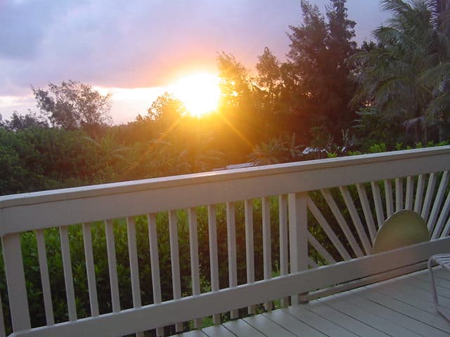 View from balcony of beautiful sunset at Gentle World's vegan community